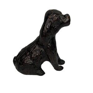 Handcrafted Dark Tan Leather Dog Figurine Sculpture Glass Eyes Spaniel?